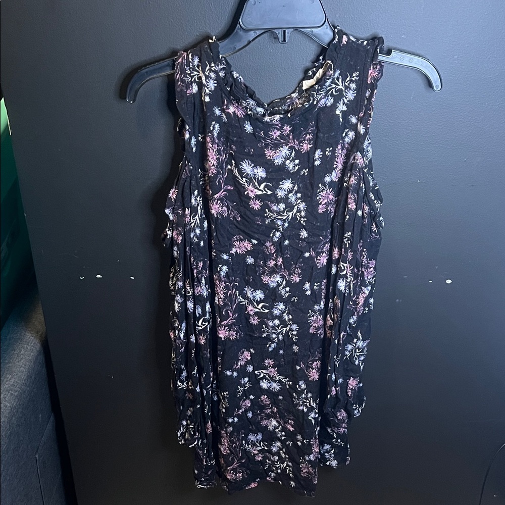 Rewind Black Floral Cold Shoulder Mini Dress Large